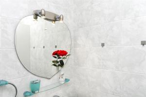 a bathroom with a mirror and a red rose at Apartment Branka in Srima