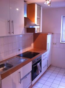 uma cozinha com um lavatório e um fogão forno superior em Apartment Simone em Lörrach