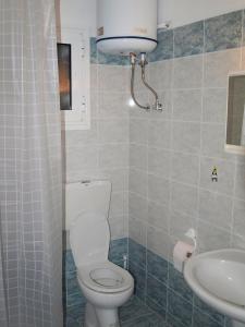 a bathroom with a toilet and a sink at Sophies Apartments Ormos in Ormos Panagias