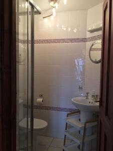 a bathroom with a sink and a toilet and a shower at Lower Thornton Farm in Exeter