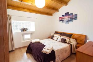 a bedroom with a bed in a room with a window at Casa La Abuela in Ferreras de Arriba