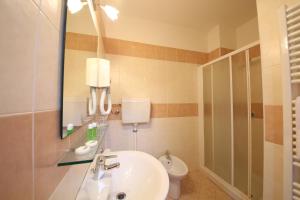 bagno con lavandino, servizi igienici e specchio di Hotel Bed and Breakfast Il Granaio Mantova a Porto Mantovano
