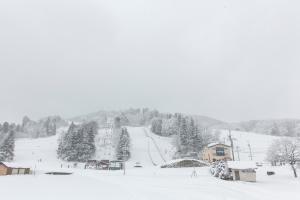 a snow covered mountain with a ski lift at Rosenheim Hakuba in Hakuba