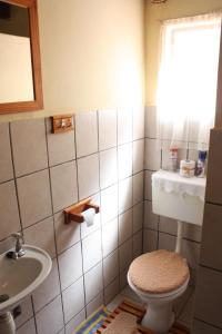 a bathroom with a toilet and a sink at Kai-Oms Backpackers Lodge in Outjo