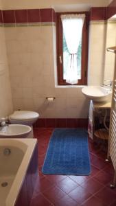 baño con lavabo y aseo y ventana en A Casa di Lizzy B&B, en Montelopio