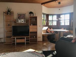 a living room with a television and a table at Ferienwohnung Link in Limbach