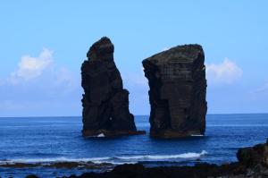 two large rocks in the ocean at Our relaxing holiday home in Mosteiros
