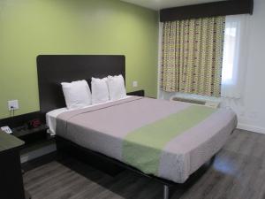 - une chambre avec un grand lit dans une pièce verte dans l'établissement Claremont Lodge, à Claremont