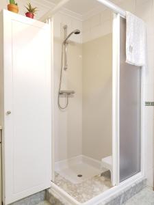 a shower in a bathroom with a glass door at Virginia Redondela in Redondela