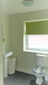 a bathroom with a toilet and a sink and a window at Swindon Old Town Duplex - EnterCloud9SA in Swindon