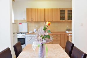 a vase with a flower on a table in a kitchen at Apartments Josip 74 in Pula