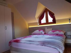 a bedroom with a large bed with a window at TULPIKA 13 in Moravske-Toplice