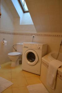 a bathroom with a washing machine and a toilet at Elizabet in Bojnice