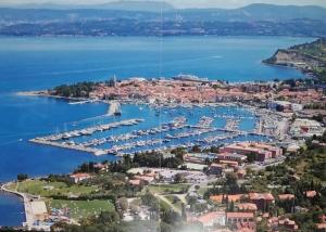 an aerial view of a harbor with boats at Rooms Neda in Izola