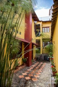 a courtyard of a house with plants in front of it at Hotel Posada Real Tapalpa in Tapalpa