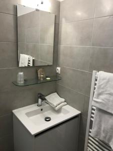 ブラシューにあるHotel de la Bonnheureの洗面台と鏡のあるバスルーム +54枚の写真