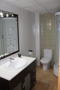 デルテブレにあるLo Rallのバスルーム(洗面台、トイレ、鏡付)