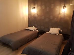 twee bedden naast elkaar in een kamer bij le Gîte Ginkg'home in Saint-Max
