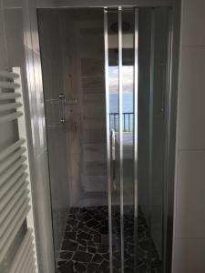 帕翠莫尼歐的住宿－Les Marines du Soleil - Vue Mer，浴室里设有玻璃门淋浴