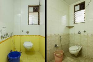 two pictures of a bathroom with a toilet and a sink at Comfortable Living in Navi Mumbai