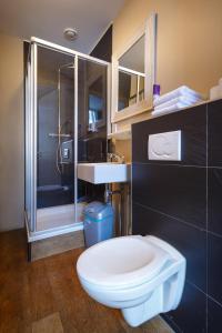 a bathroom with a toilet and a sink and a shower at Hotel Santa Maria in Rotterdam