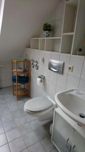 y baño con aseo y lavamanos. en Ferienwohnung mit Domblick, en Naumburg