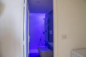 uma casa de banho roxa com um WC num quarto em Penisola Apartment em Vico Equense