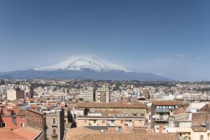 vista su una montagna in una città con edifici di Turiddu B&B a Catania
