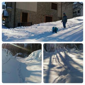 three pictures of a person playing in the snow at Le Pietre Ricce B&B in Roccamontepiano +73 photos
