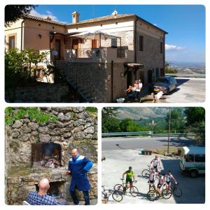 a collage of three pictures of people outside a house at Le Pietre Ricce B&B in Roccamontepiano