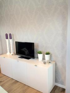 TV a/nebo společenská místnost v ubytování Ferienhaus Strandgut