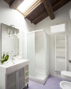 uma casa de banho com um chuveiro, um lavatório e um WC. em Alloggio La Volta em Viterbo