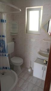 a bathroom with a toilet and a sink and a window at Apartments Ante in Vir