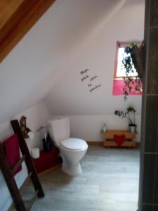 ein Bad mit WC und Worten an der Wand in der Unterkunft Chambres d'hôtes chez sandrine in Rhinau