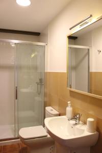 a bathroom with a toilet and a sink and a shower at Casa Pedrosa in Mondoñedo +54 photos