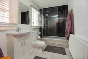 a bathroom with a toilet and a sink and a shower at The LOCATION- 1 FREE PRIVATE PARKING SPACE - 60 SECOND WALK 2 MINSTER! in York +12 photos