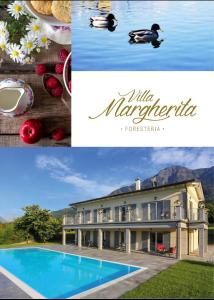 a collage of pictures of a house and a swimming pool at Foresteria Villa Margherita in Colico