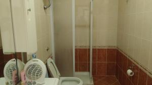 a bathroom with a shower and a toilet and a sink at Edelweiss in Palmi +41 photos