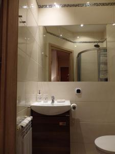 a bathroom with a sink and a mirror at Apartament Luna in Karpacz