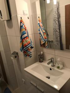 een badkamer met een wastafel en een spiegel bij Wagner Ferien Apartments in Essen