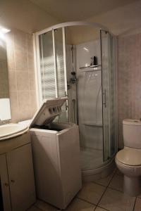 ビスカロッスにある112 RÉSIDENCE LES SABLES -004のバスルーム(シャワー、トイレ、シンク付)