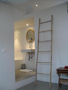 a bathroom with a ladder and a mirror at Loftsuite in Ghent