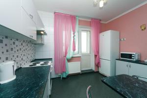 キーウにあるХарьковское шоссе 19аのピンクの壁のキッチン(冷蔵庫、窓付)