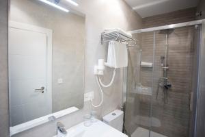 a bathroom with a shower and a toilet and a sink at La Casa de la Trinidad Suites in Granada