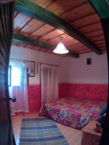 ザラカロシュにあるBanya Tanya Zalakarosの木製の天井が特徴のベッドルーム1室(ベッド1台付)