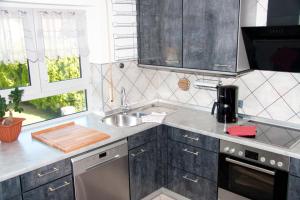 a kitchen with a sink and a counter top at Ferienwohnungen Zeise in Leipzig