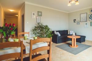 ein Wohnzimmer mit Sofa und Tisch in der Unterkunft Paradise in Charzykowy
