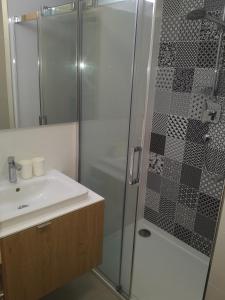 une salle de bain avec douche et lavabo dans l'établissement Apartmány Sport Dolní Morava, à Dolní Morava