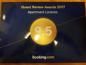 Certifikát, hodnocení, plakát nebo jiný dokument vystavený v ubytování Apartment Lorenzo