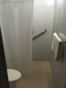 a bathroom with a shower with a toilet and a sink at Eurohotel in Ciudad del Carmen